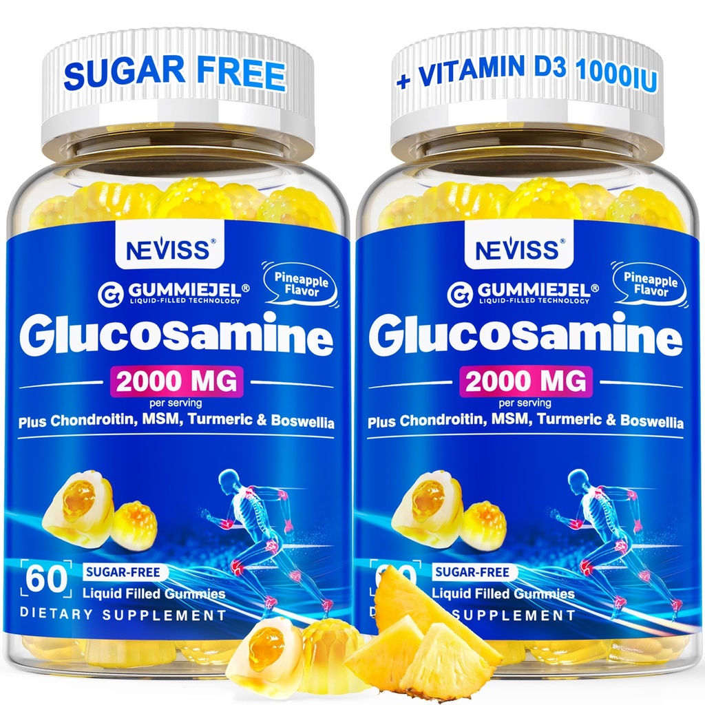 Zucchero senza Glucosamina Filled Gummies - Glucosamine Supplement Plus Chondroitin, MSM, Turmerico, Boswellia, Acido Ialuronico, Vitamina D3 & Zinc, 120 Gummies, 60 Serve