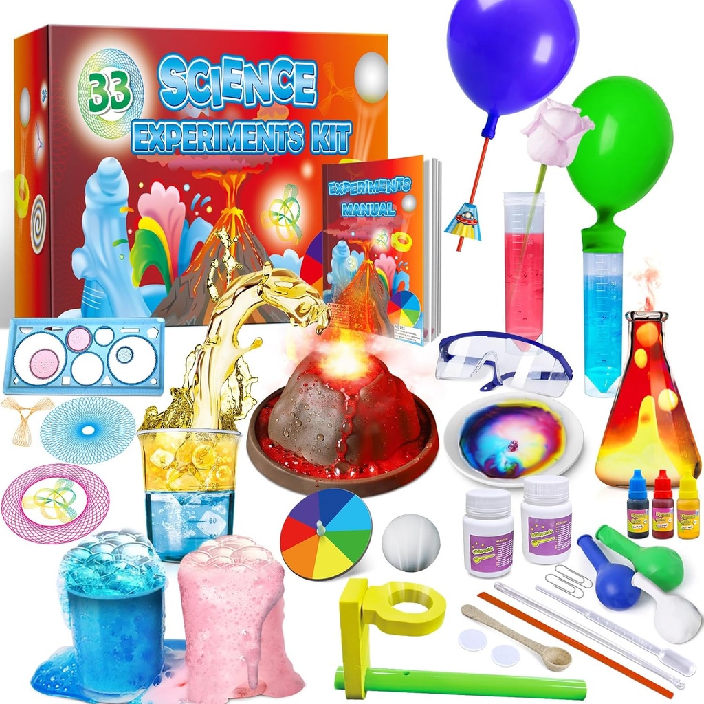 UNGLINGA 33 Esperimenti Science Kit per bambini, Scienza Project STEM Toys Regali per ragazzi Ragazze Imparare Chemistry educativo Set, Volcano Eruzione, Scientis Kit