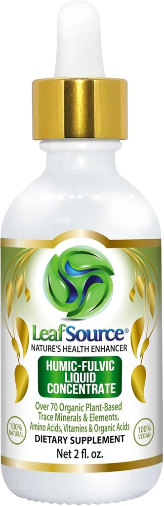 LEAFSOURCE Humic Fulvic Acid Liquid 2oz Trace Minerals with Electrolytes Collagen Vitamins Superior Humic to Fulvic Ratio More Energy Gut Health Joint Health Support Immune Hydration 180 serv