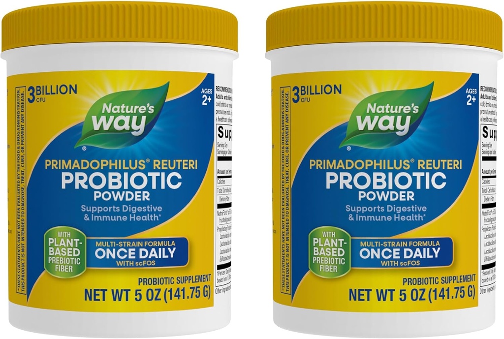 Primadophilus Reuteri Probiotic Powder, Supporta la Salute Digestiva e Immune*, Formula Multi-Strain, con Prebiotici, 3 miliardi di Culture Vite, 5 Oz (Packaging May Vary) - 2 Pack