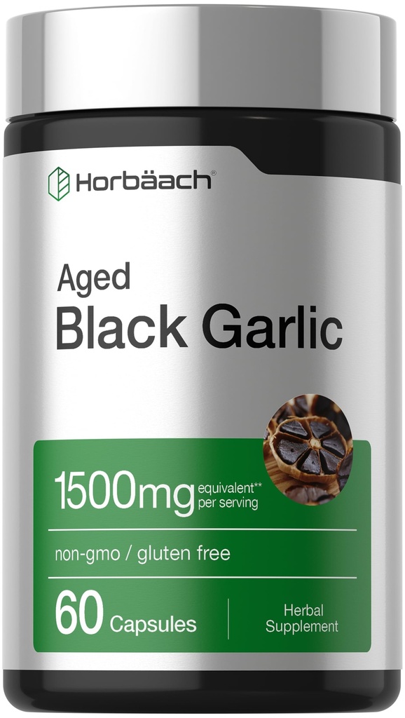Horbäach Aged Garlic Extract Capsule 1500mg | 60 Count | Integratore Fermentato | Non OGM, Gluten Free