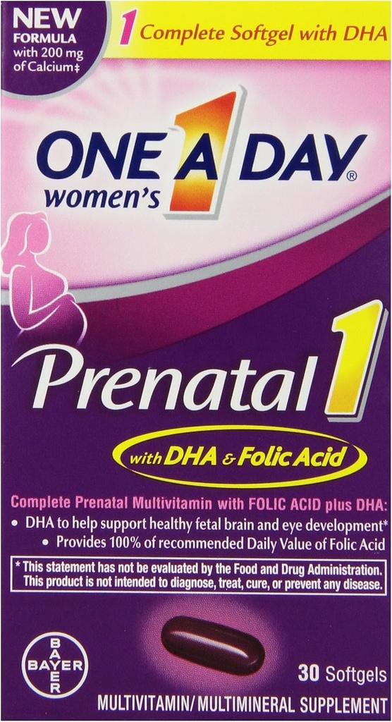 Un giorno Prenatale 1 Multivitamina femminile, supplemento per prima, durante e post gravidanza, comprese le vitamine A, C, D, E, B6, B12 e Omega-3 DHA, 30 conte