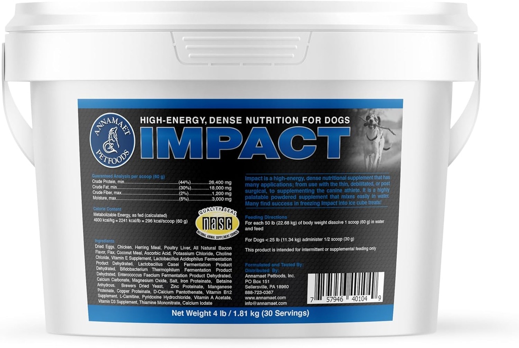 Annamaet Impact – Integratore alimentare ad alta energia per cani – aiuta a sostenere il peso sano negli atleti canini, cani post-chirurgici e cani con metabolismo veloce - 4 lb