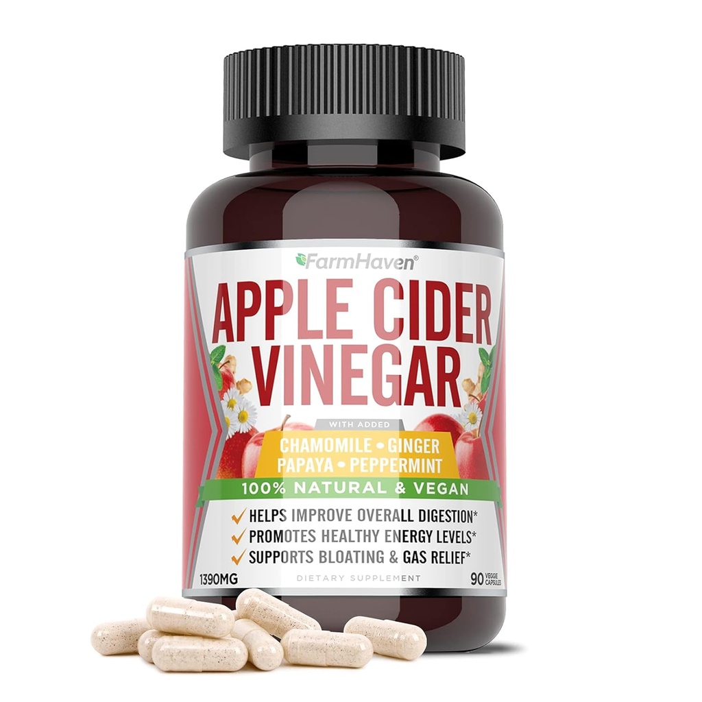Capsule di Aceto di Sidro di Mele FarmHaven con Madre, Capsule ACV con Madre 1390MG, Pillole di Aceto di Sidro di Mele con Ginger, Pillole di Aceto di Mela per Digestione Salute, Tablet di Aceto con Madre