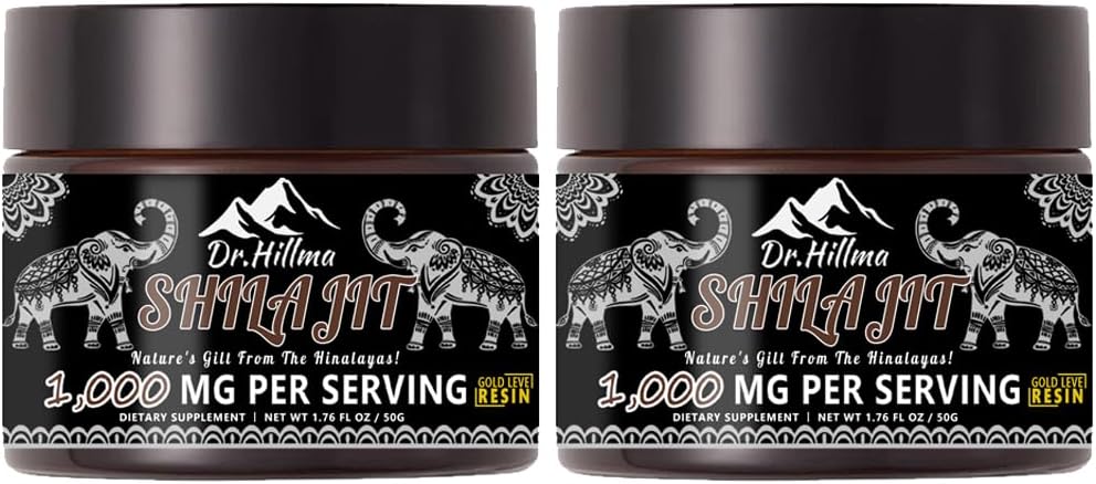 Pure Shilajit Resina, Autentico Grado d'oro A, 1000mg Massima potenza organica Shilajit Resina con acido Fulvic per l'energia, supporto immunitario, 50 Grammi, 2 Confezione