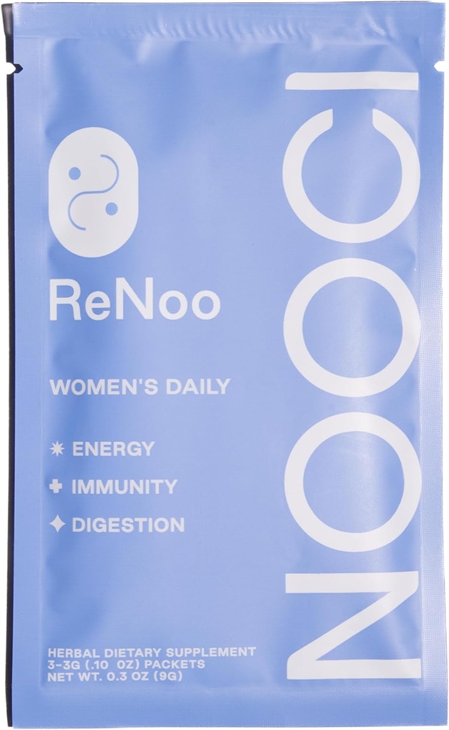 NOOCI ReNoo Women's Daily Powder for Energy, Immunity, Digestion | Travel Size | No Aggiunto Sugar | Non-GMO | Vegan | 3 Sachets, Green Tea