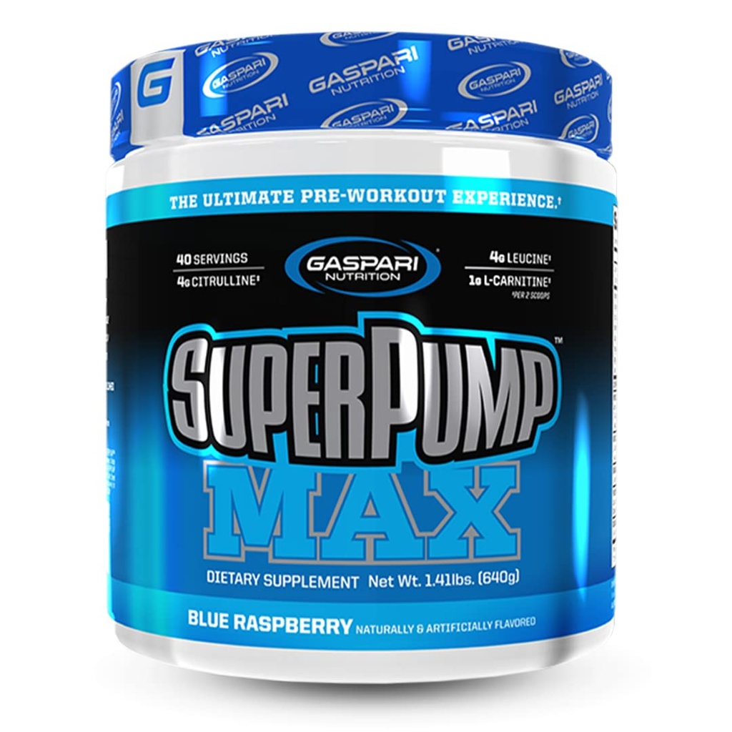 Gaspari Nutrition SuperPump MAX, The Ultimate Pre Workout Powder, Sustain Energy Preworkout, Nitric Oxide Booster, Muscle Growth, Recovery & Replenishes Electrolytes (40 Serving, Blue Raspberry Ice)