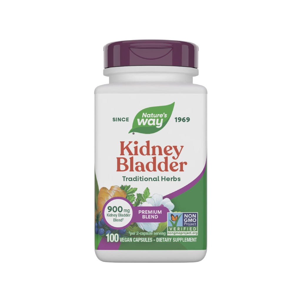 Nature's Way Kidney Bladder Premium Blend, Integratore Erbe Tradizionali, 900 mg per 2 capsule Serving, Progetto Non OGM verificato, Vegan, 100 capsule (Packaging May Vary)
