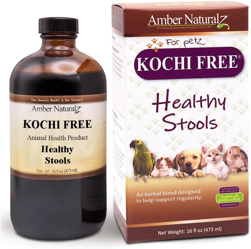 Ambra NaturalZ Kochi Integratore di erbe gratuito per cani, gatti, uccelli, conigli e pig della Guinea | Supporta la funzione di telo sano | Aiuto naturale per il bilanciamento digestivo | 16 bottiglie di vetro dell'oncia fluida
