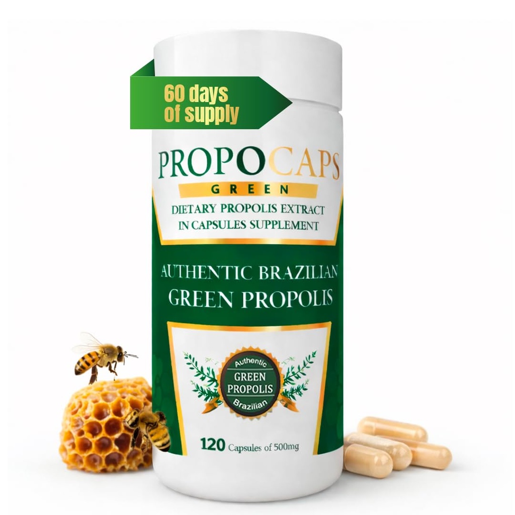 Beelife Green Propolis Capsules- 100% Green Propolis and Bee Pollen Capsule Supplemento- Estratto di Propolis, Autentico brasiliano - Certificato ISO 22000, Kosher (120 capsule)