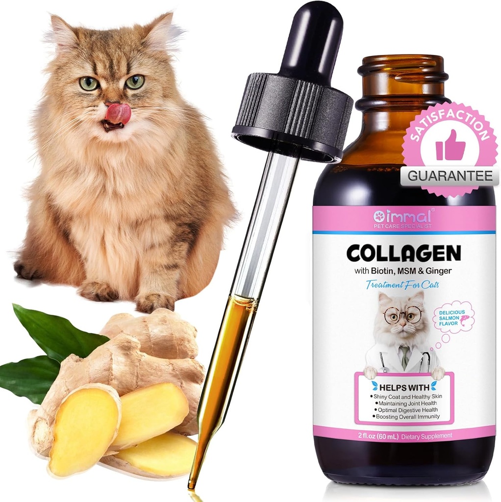 Collage per gatti 2 fl.oz, collagene liquido per gocce di gatti, Collage a base di erba Premium per la pelle del gatto e il supplemento di cappotto, Rilievo di Itch per il gatto con l'immunità di Allergies, con Collageni di Bovini, Biotina, MSM