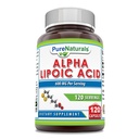 Pure Naturals Alpha Lipoic Acid 600 mg 120 capsule Supplemento | Non OGM | Gluten Free | Made in USA