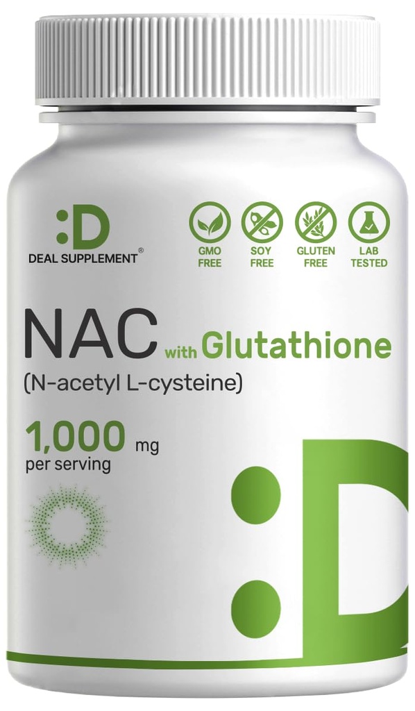 DEAL SUPPLEMENTARE NAC Supplemento (N-Acetyl Cysteine) 1.000 mg Per servire con Glutathione ridotto, 240 capsule – Supporto antiossidante per la salute immunitaria, polmone e funzione fegato