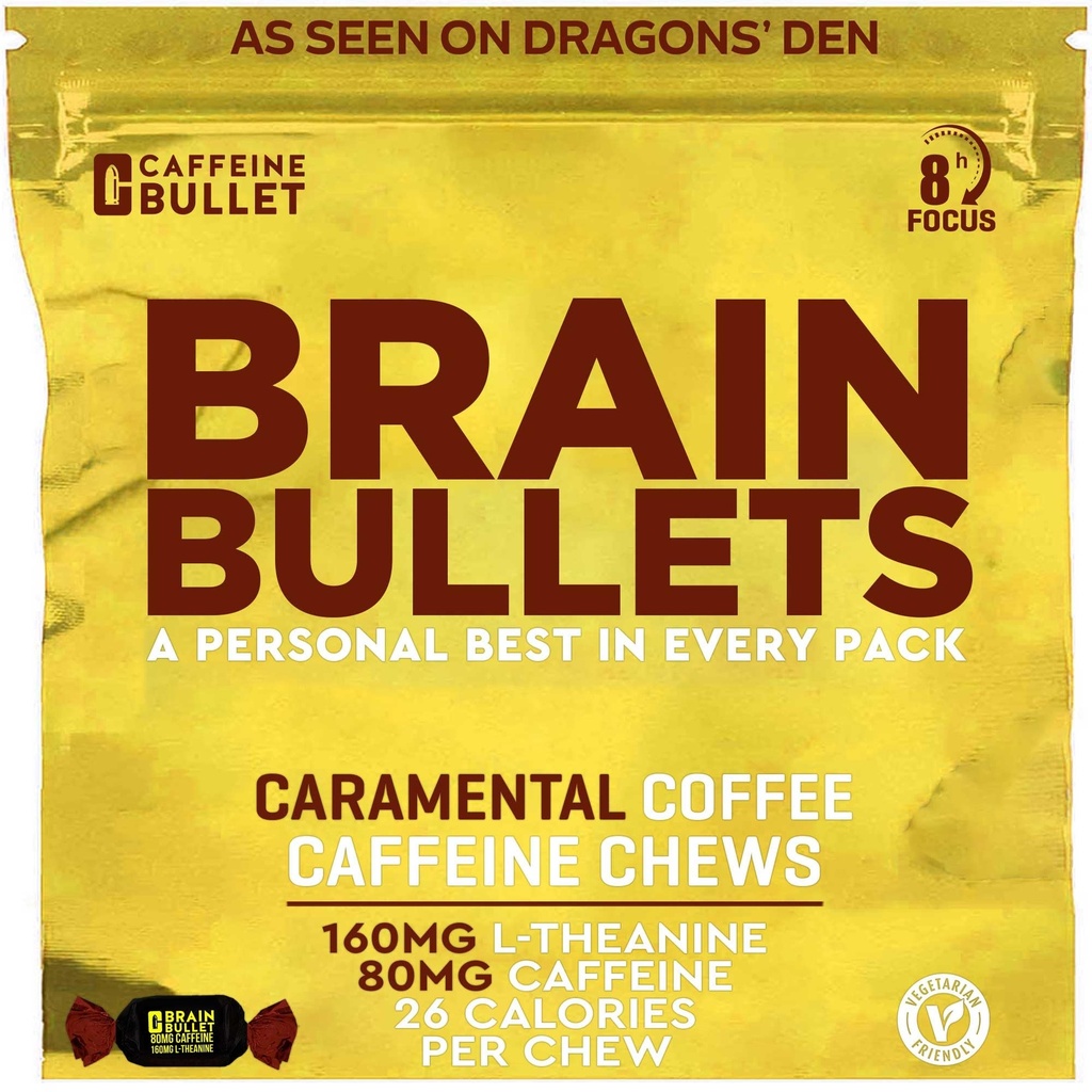 80mg Caffeina & 160mg L-teanina messa a fuoco che migliora l'energia chews (40 Serve) – Neuroscience Backed Nootropic Stack, Mental Acuity & Cognitive Support | Caramel Frappe Flavor Brain Bullet