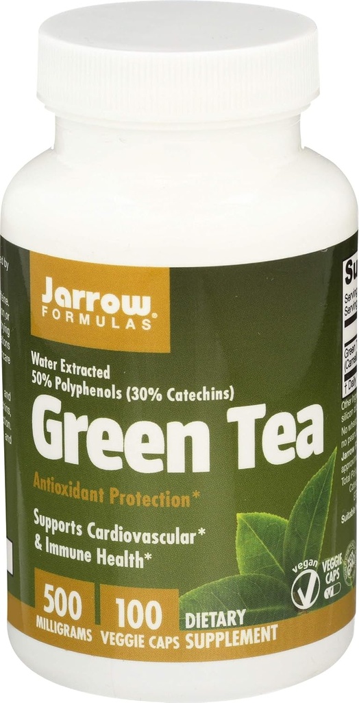 Jarrow Formulas Green Tea 500 mg - 100 Caps Veggie, Confezione da 2 - Supporto Antiossidante - 50% Polifenoli - Cardiovascolare & Immune Health - 200 Total Servings