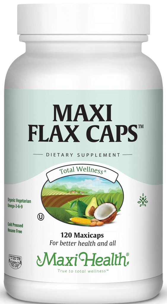 Maxi Flax Caps – Olio di semi di lino biologico, Omega 3, 6, 9 - Cold Press - Hexane Free, 700 mg – Kosher, 120 tappi