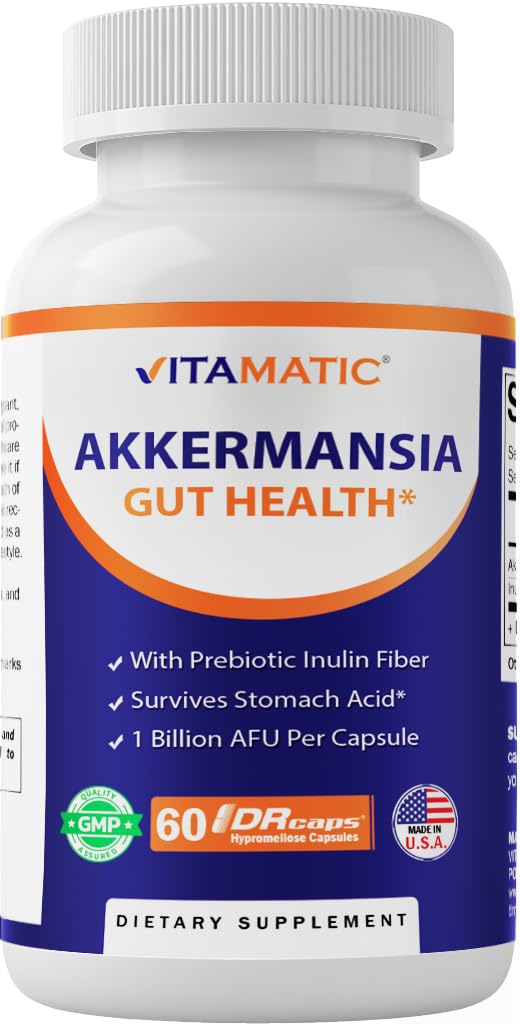 Vitamatic Akkermansia Muciniphila Gut Health - 60 DR Capsules (Delayed Released) - Realizzati con fibra prebiotica Inulina