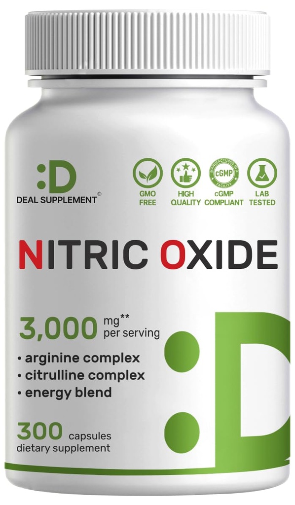 Nitric Oxide Booster 3.000mg Per Serving, 300 capsule – 12 in 1 Nitric Oxide Supplement – Arginina & Citrulline Complex with Energy Blend – Marshmallow Root – promuove Nutriente Flow to Muscles&Heart