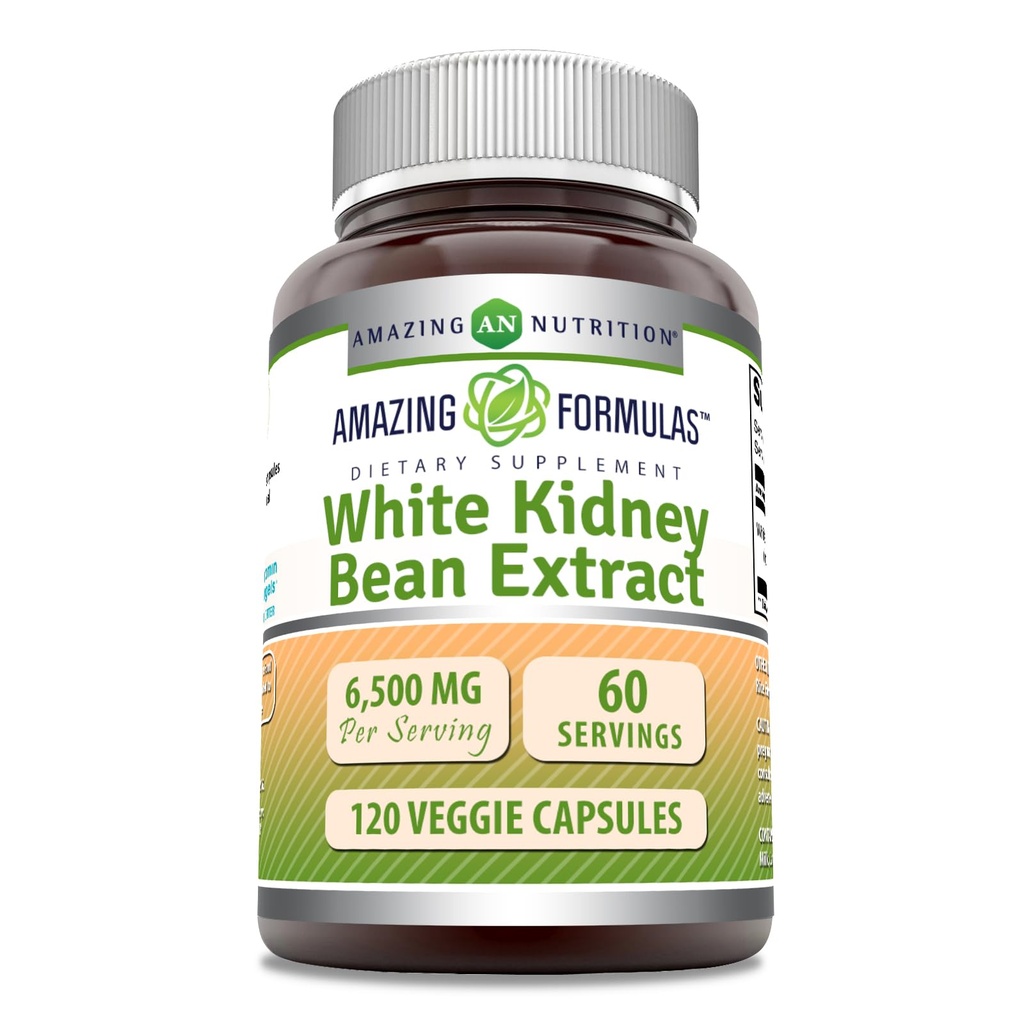 Incredibile Formulas White Kidney Bean Extract 6500 Mg | Capsule Vegetariani | Non OGM | Gluten-Free | Made in USA (1 Pack | 120 Count)