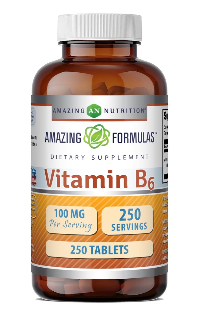 Incredibile formula vitamina B6 Supplemento | 100 Mg per Serving | Compresse | Non OGM | Gluten-Free | Made in USA (1 Pack, 250 Count)