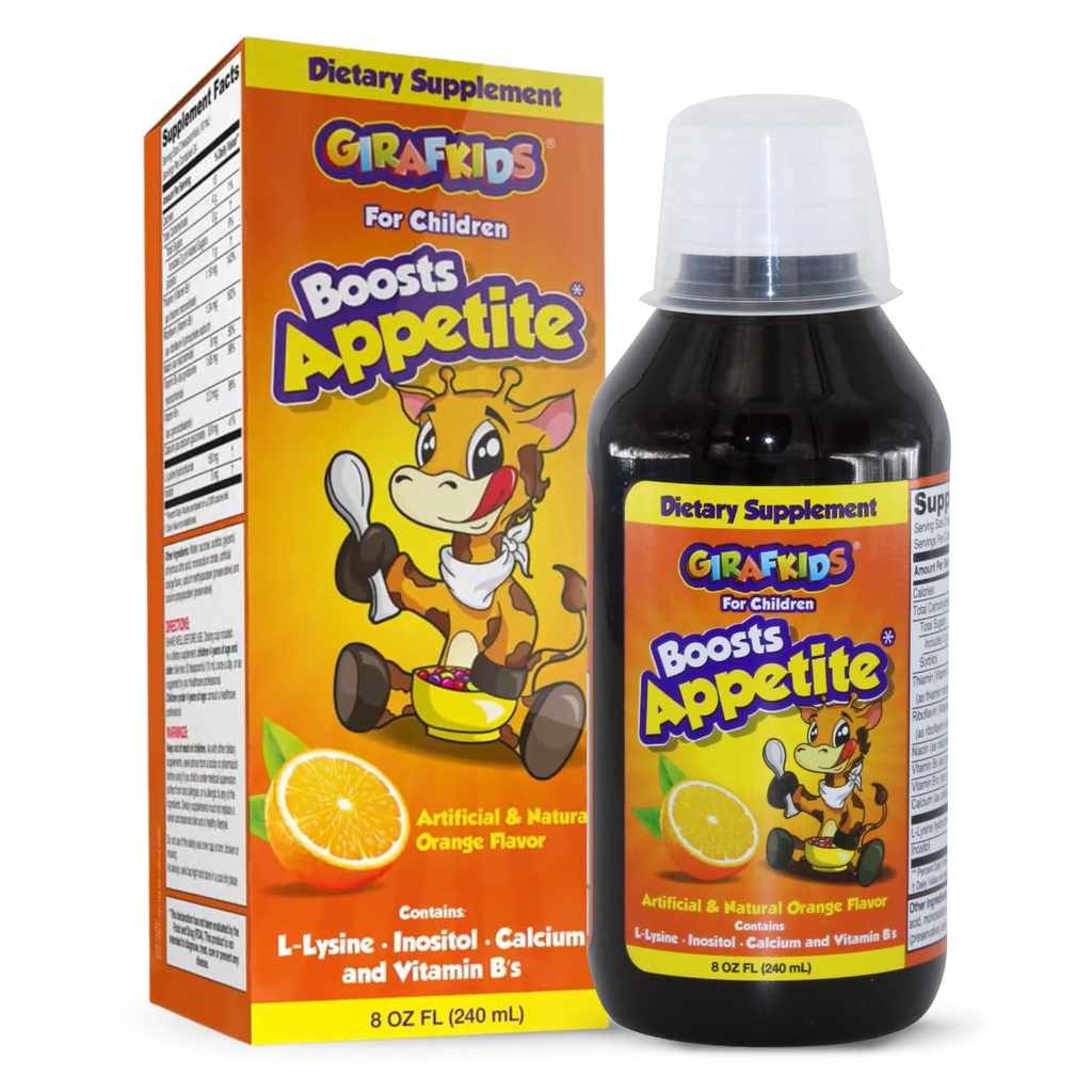 GirafKids Appetite Booster Syrup per bambini Età 4+, 8 Fl Oz - Vitamine per bambini, Aroma arancione - Promuove l'appetito sano e l'energia