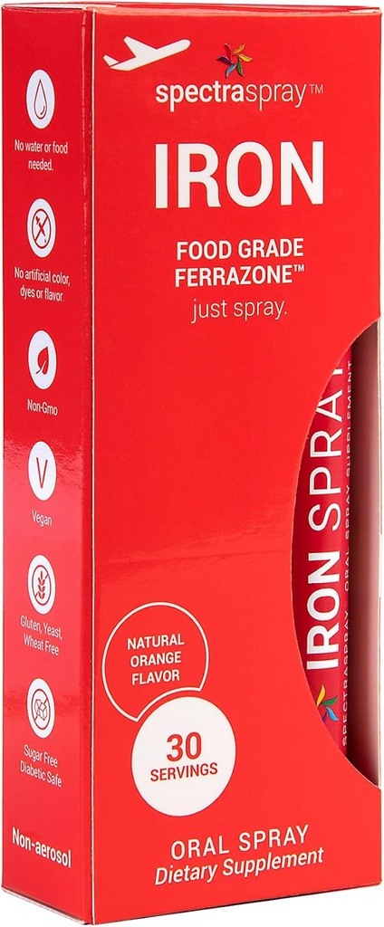 SpectraSpray Iron Daily Supplement, 3 mg per porzione - Oral Spray Essential Mineral Iron, 30 giorni di alimentazione per spray, Vegan Gluten Free & no OGM