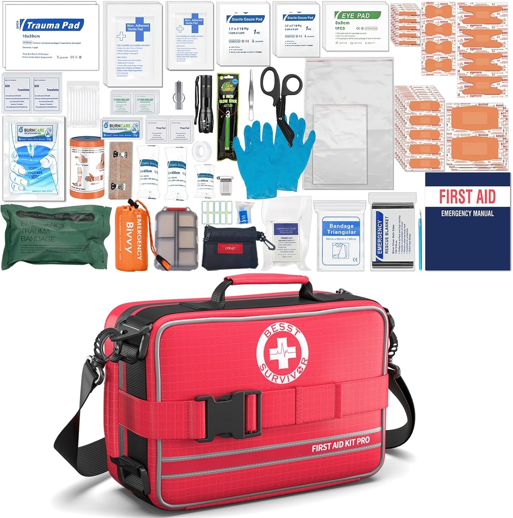 Comprehensive First Aid Kits - Kit Trauma Avanzati con Comparti Etichettati, Grandi Emergenze Kit Medico per Auto, Casa, Camping e Emergenze Esterne -324Piece Set