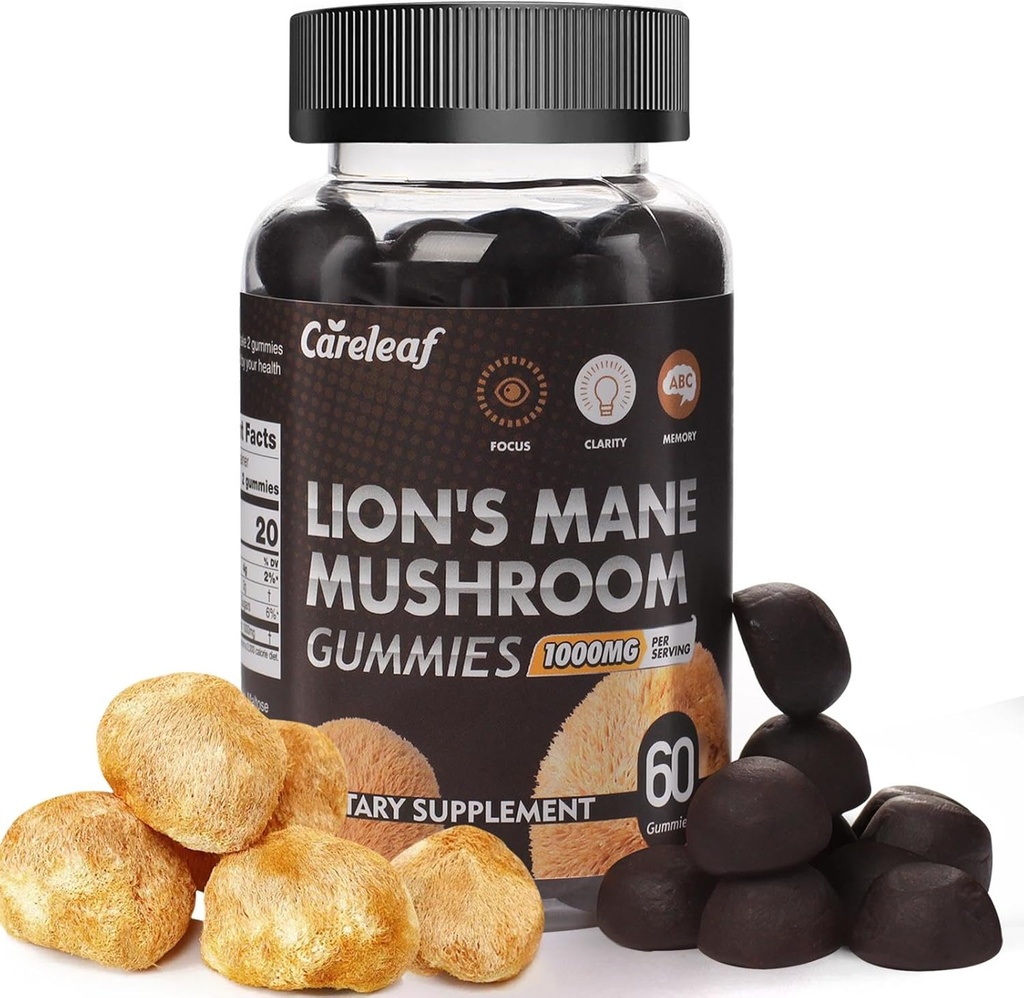 Leoni Mane Mushroom Gummies per Nootropic Brain Supplemento, Supporto immunitario,Stress Relief Mushroom Supplemento Berrry Flavor 60 Conte