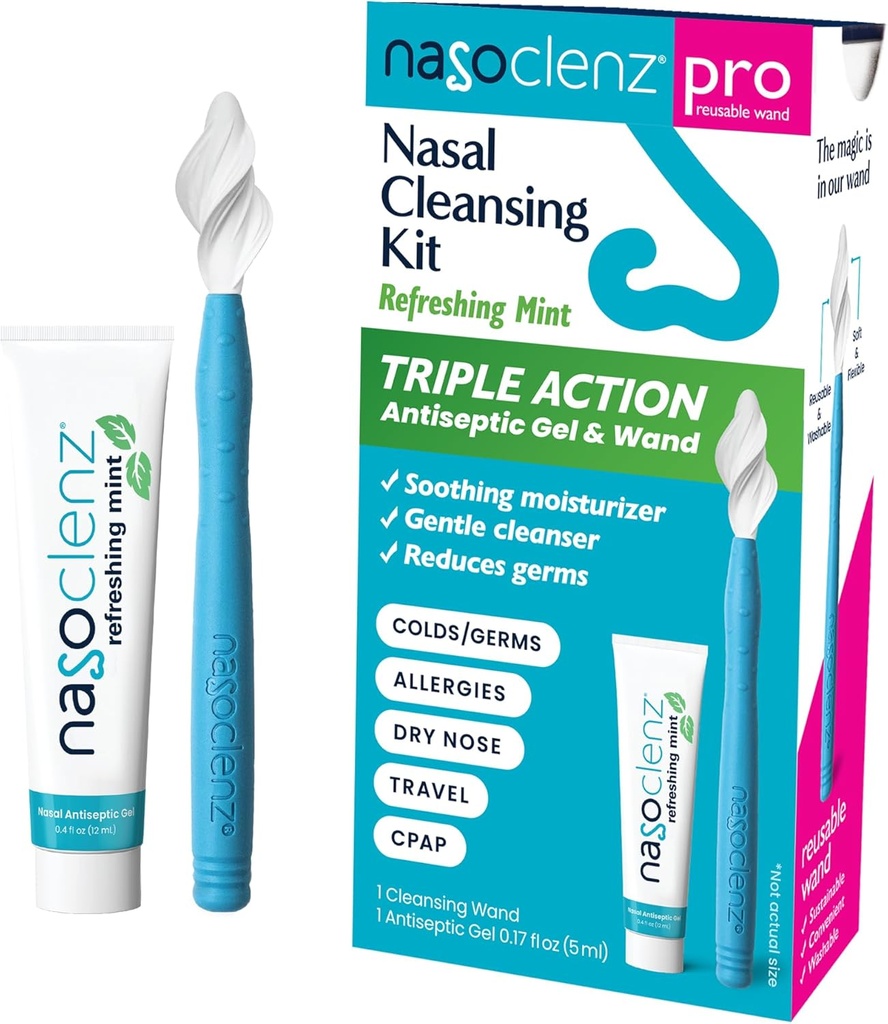 Pro: Kit di pulizia nasale – Gel antisettico Gentle Wand & Nasal, Detergente di naso e Moisturizer nasale per il sollievo dal naso secco & dal seno (Contetto di sintesi, fino a 120 usi)