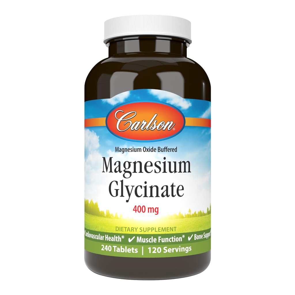 Carlson - Magnesio Glycinate, 200 mg, Assorbimento Superiore, Salute Del Cuore, Funzione Muscolare, Supporto Bone, 240 compresse