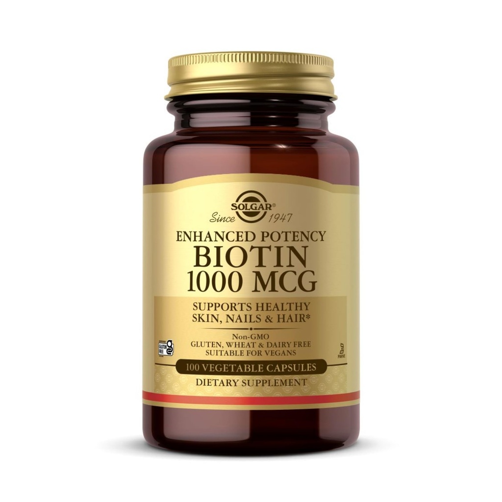 Solgar Biotin 1000 mcg - 100 capsule vegetali - Supporta pelle sana, unghie e capelli - Non OGM, Vegan, Gluten Free, Dairy Free, Kosher - 100 Servings