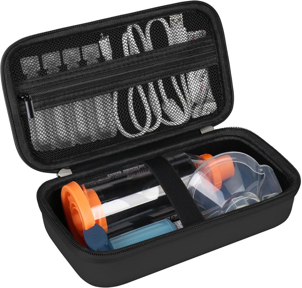 Hard Case per Asthma Inhaler, Handheld Spacer for Kids and Adults, Masks, Inhaler Holder Asma Travel Bag Carrying Organizer con Mesh Pocket fit Medication and Accessories, Nero