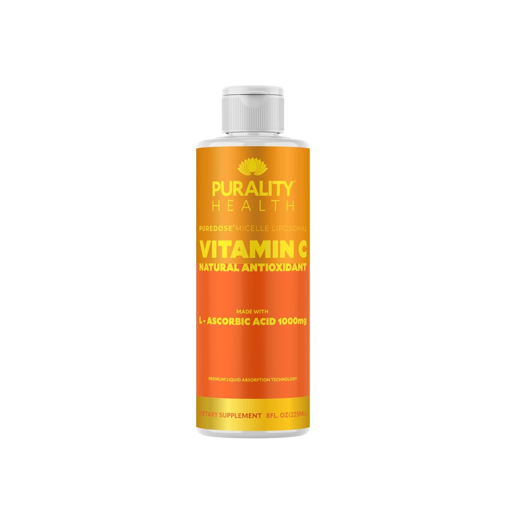 PURALITÀ HEALTH Vitamina C Liquid Supplemento 1000mg per Serving, Micelle Liposomal Enhanced Absorption, Non OGM, Gluten Free, Vegan, Fornitura di 15 giorni