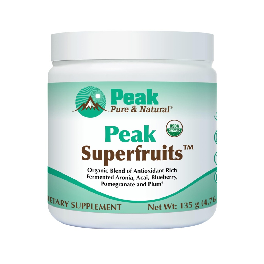 Superfrutti organici di picco - Polyphenol Rich Superfood Powder - non OGM Fermented Aronia Berry, Acai, Blueberry, Pomegranate e Plum - Aging, Metabolic Health, Heart Health (30 Servings)