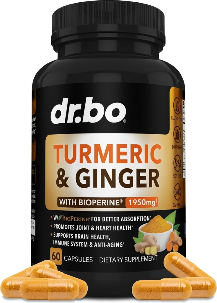 Curcumina currica con BioPerine & Ginger Supplement - 1950mg Organic Tumeric and Curcumin BioPerine Black Pepper Pills - Turmeric e Ginger Supplement 60 Capsule