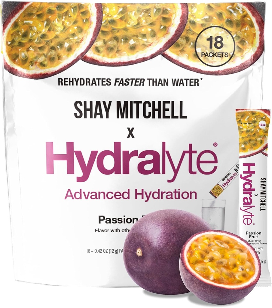 Idralita Shay Mitchell Electrolyte Powder Packets, Bassa Riidratazione rapida dello zucchero, Polvere di idratazione per il calore, il viaggio, l'esercizio e le feste di Bachelorette (frutta di passaggio)