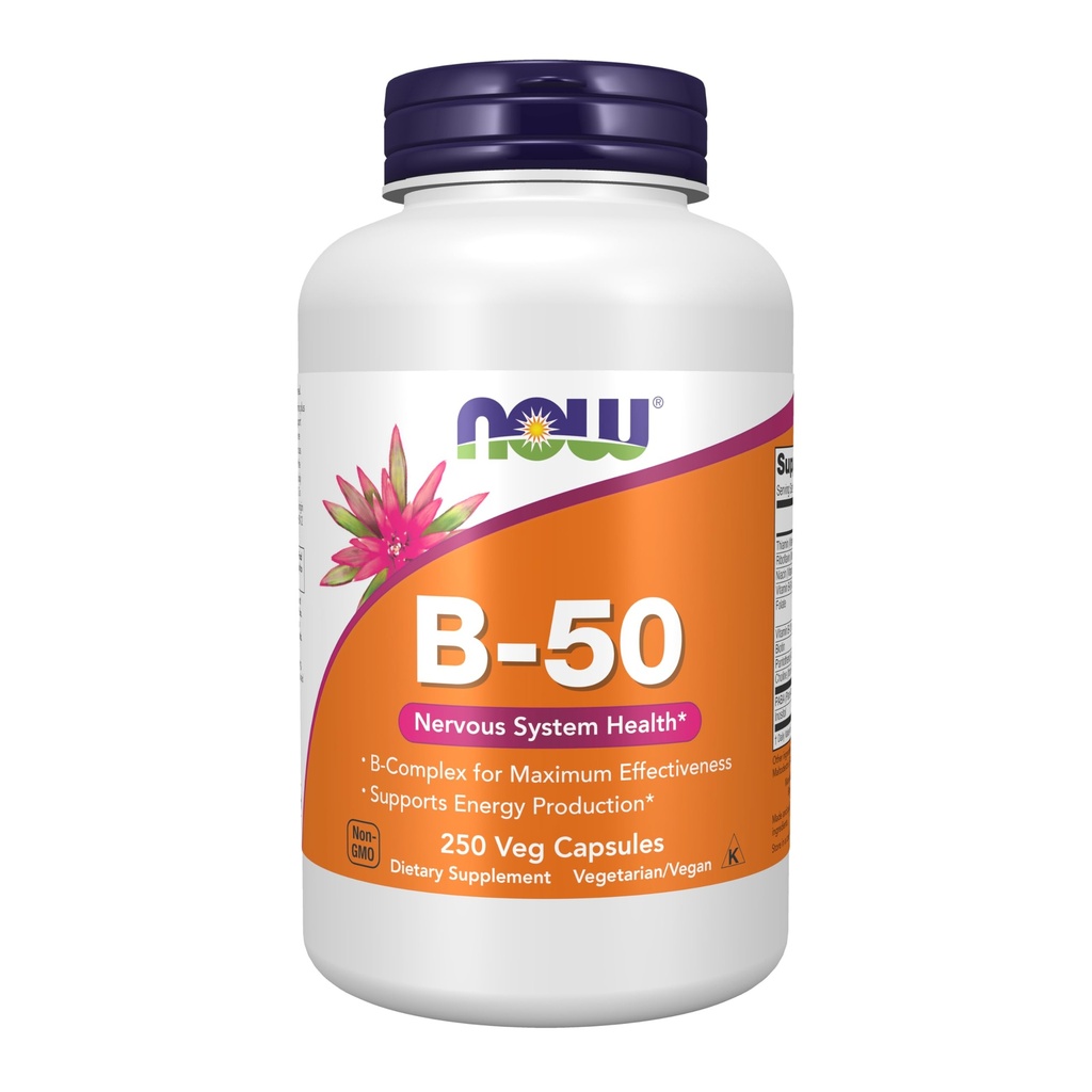 NOW Integratori, Vitamina B-50, Produzione Energetica*, Salute del Sistema Nervosa*, 250 capsule di Veg