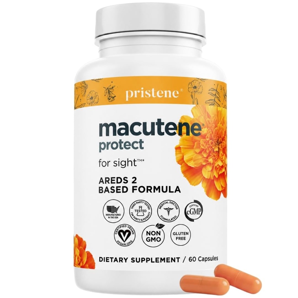 Macutene proteggere le vitamine degli occhi per Aredi 2 con Lutein e Zeaxanthin integratori (25mg/5mg) – Supplemento di mirtilli rossi per occhi, certificato NSF, Vegan (60 capsule)