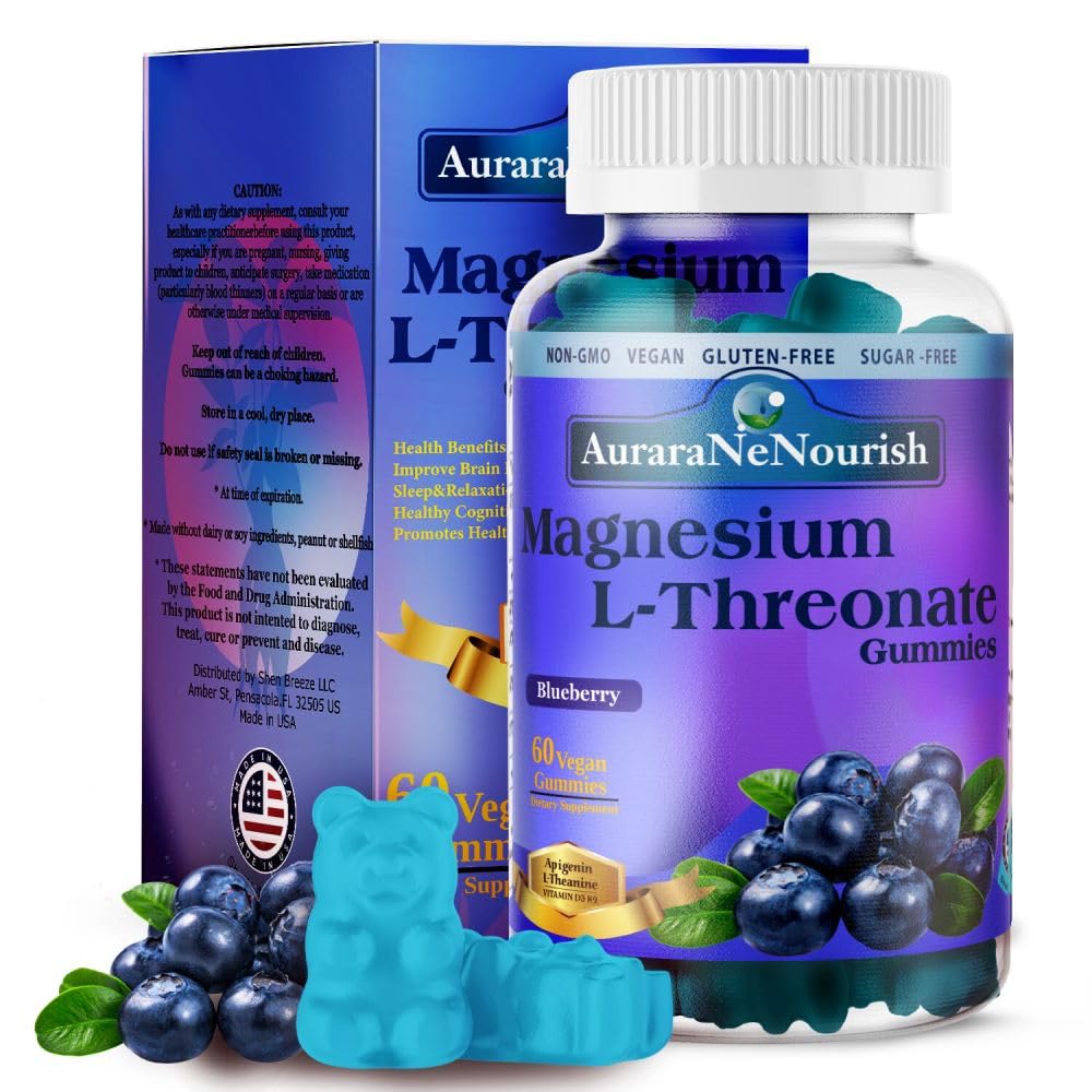 Magnesio L-Threonate Gummies w. Apigenin L-theanine, Advanced 11-in-1 Magnesium Supplements w. Vitamina D3 K2 B6 per sonno cervello cognitivo & Relax, Alte Assortimento Magnesio Gummie per adulti & bambini