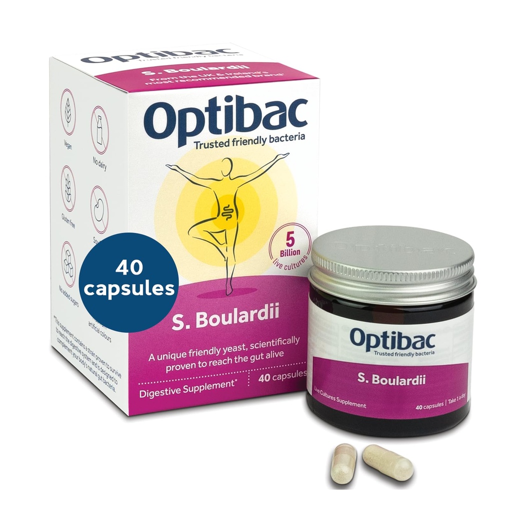 Probiotici Optibac Saccharomyces Boulardii - Vegan scientificamente comprovato supplemento probiotico, 5 miliardi di CFU - 40 capsule