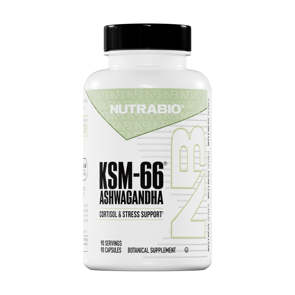 NutraBio Ashwagandha KSM-66 | Ashwaganda Herbal Supplemento per Stress, Mood, & Performance | 600 MG di KSM66 90 capsule clinicamente studiate