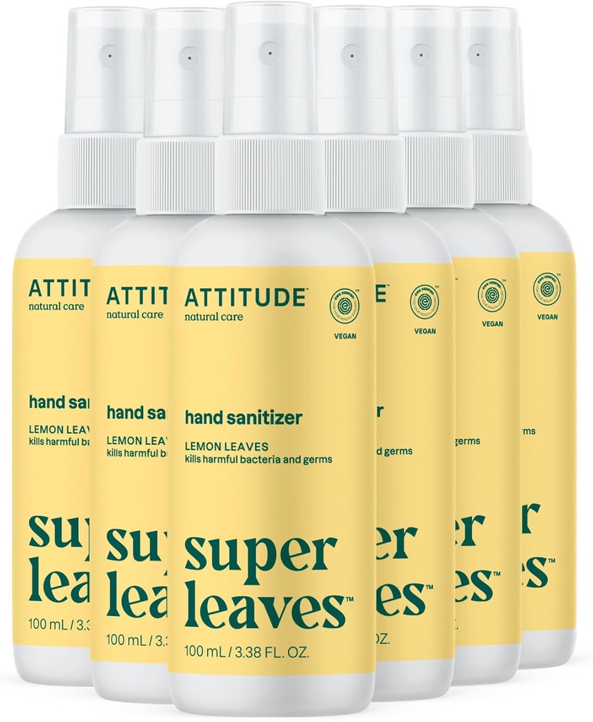 Spruzzo per adulti e bambini, EWG verificato, uccide batteri e germi, Vegan, foglie di limone, 3.38 Fl Oz (bottiglia di verdure) (pacchetto di 6)