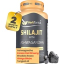 Herbtonics Shilajit per uomini e donne con Ashwagandha, Ginseng rosso coreano, Rhodiola Rosea, Ginkgo Biloba, Tongkat Ali | Minerali di acido Fulvic & Trace per Stamina & Immunity | 60 capsule vegane