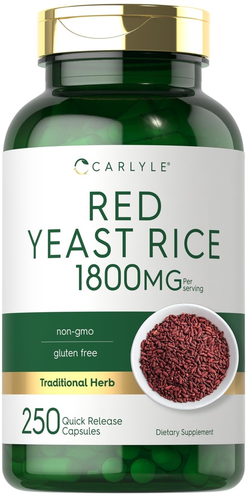 Carlyle Red Yeast Rice Supplement | 1800 mg | 250 capsule | Non OGM & Gluten Free