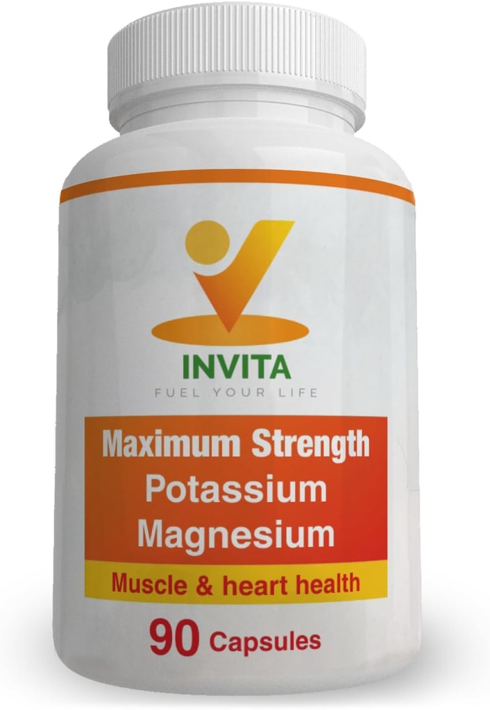Invita Potassium Magnesium Supplemento (90 capsule) Complesso di Magnesio ad alto assorbimento di potassio con Aspartate & Chloride - Supporta Cardiovascolare, Muscoli & Nerve Salute - Non OGM & Gluten Free