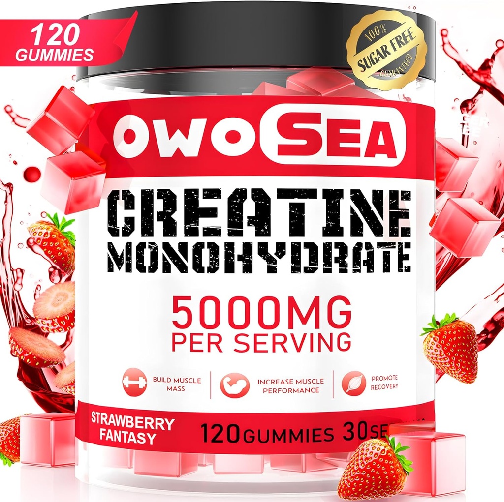 Creatina Monoidrato Gummies per gli uomini e le donne 5000mg Creatina Monoidrato per Serve per il supporto muscolare Energia Boost 120 Conte Chewable 5g Creatina Supplemento Zucchero Libero Vegan (1 pacchetto, fragola)