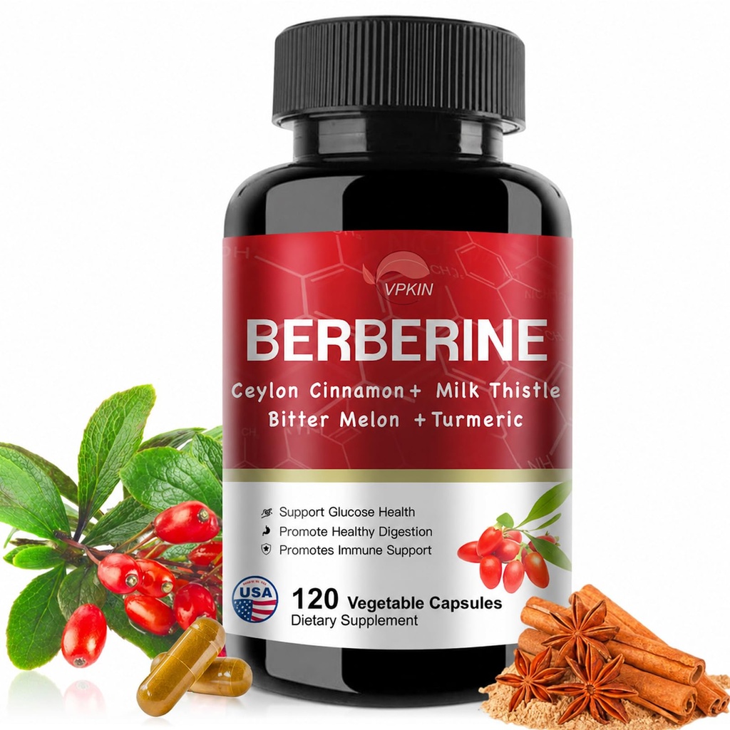 Integratore di Berberina 19,060mg,Berberina con cannella di Ceylon, Melone di Bitter, cardo di latte, Integratore HCl di berbina (120 capsule)
