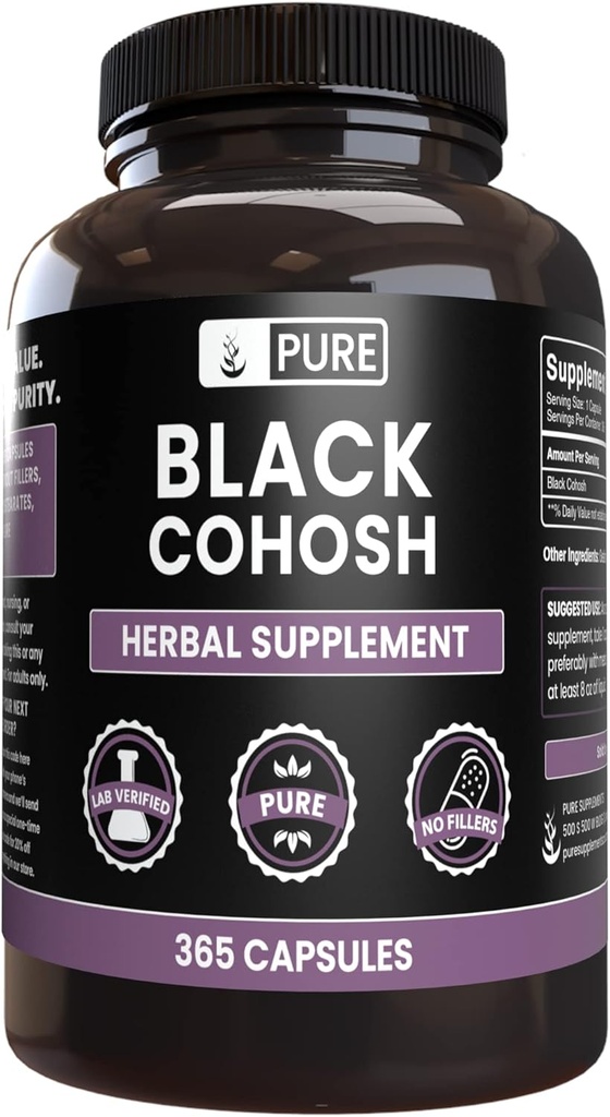 Ingredienti originali puri Cohosh nero (365 capsule) No Magnesio o Filler di riso, Sempre Pure, Lab verificato