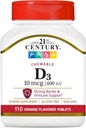 21st Century D3 400 IU compresse masticabili arancio, senza glutine, conta 110 (pacchetto di 3)