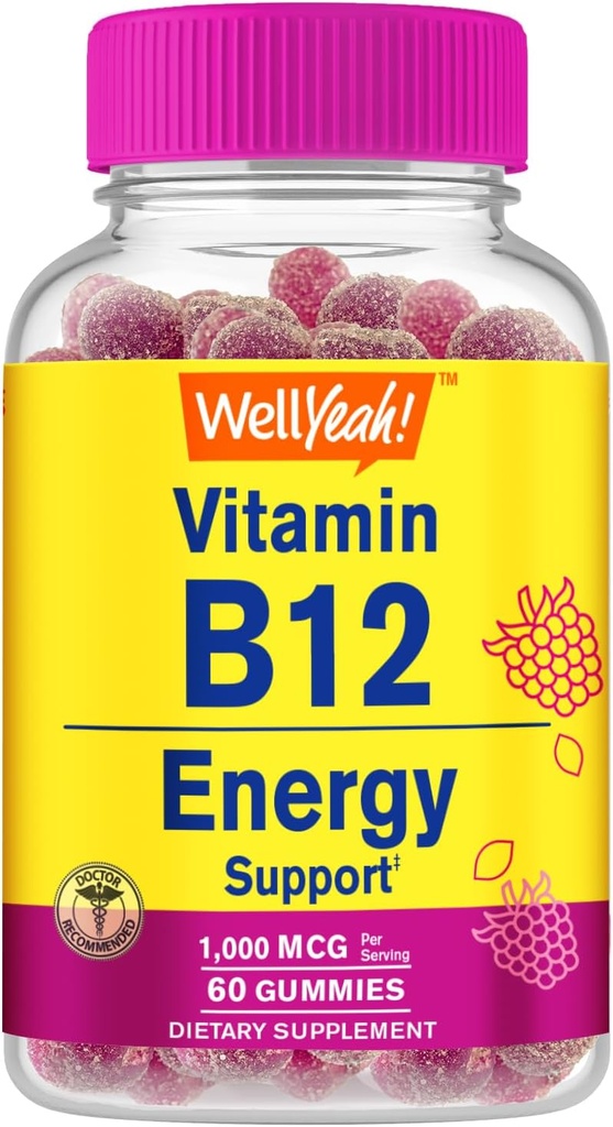 WellYes Vitamin B12 1000mcg Gummies - per l'energia, il mood, il metabolismo e il supporto del sistema immunitario - Vegan Friendly e senza glutine, OGM Free e Dottore Raccomandato - 60 Gummies